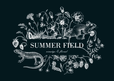 Vintage summer background. Floral frame design. Wildlife sketches. Wildflowers, meadows, herbs botanical illustration. Hand-drawn field flowers, birds, animals. Retro style invitation, frame, card.